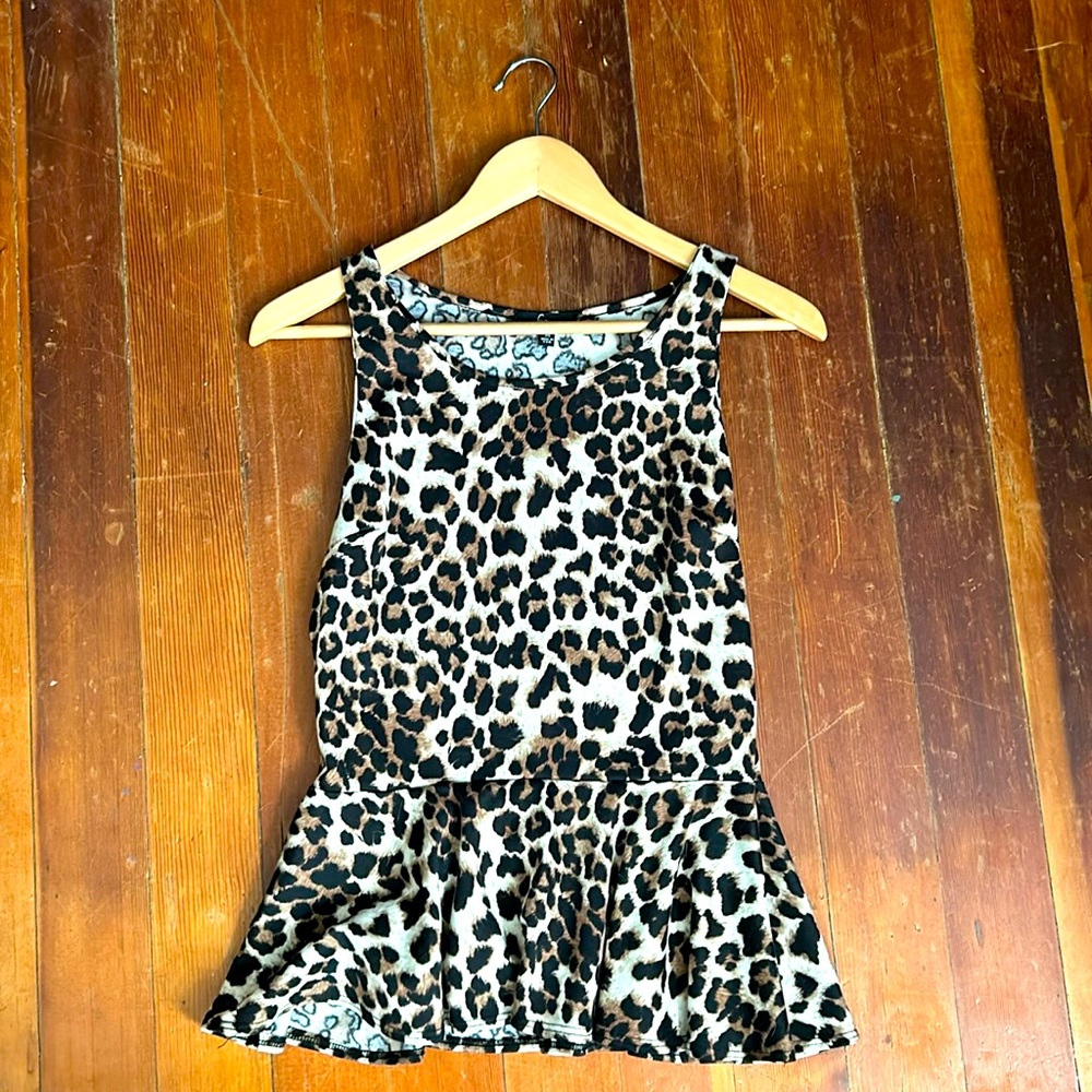 Soprano Peplum Leopard Print Top Size M